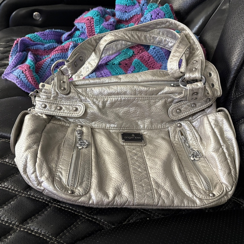 Angel Kiss Metallic Silver Shoulder Bag